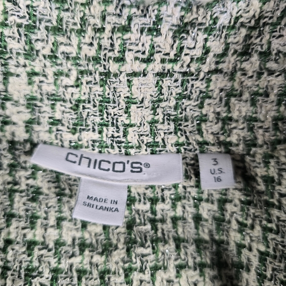 Chico's Green Metallic Fringe Tweed Jacket  Size 3 (16) - Picture 13 of 16
